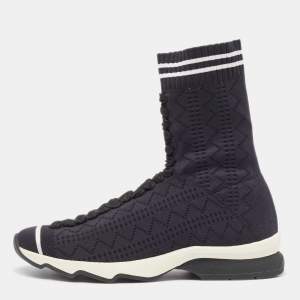 Fendi Black/White Knit Fabric Sock High Top Sneakers Size 37