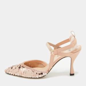 Pre Owned Fendi Pink Sequins Colibri Slingback Pumps Size 37