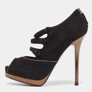 Fendi Black Suede Peep Toe Pumps Size 38.5