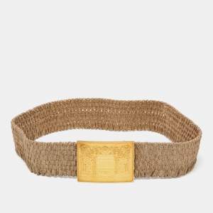 Fendi Gold Stretch Fabric and Leather Waist Belt 75CM