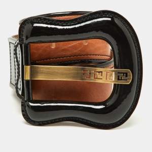 Fendi Black Patent Leather Wide Buckle Belt 80CM
