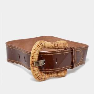 Fendi Brown Patent Leather B Waist Wide Belt 70CM