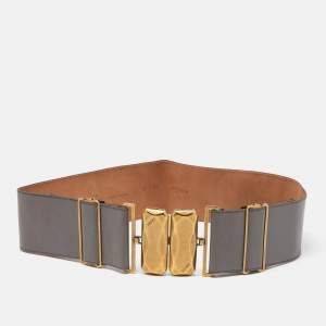 Fendi Grey Leather Wide Waist Belt 70CM