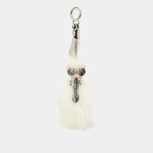 Pre Owned Fendi White/Black Fur and Leather Embellished Karlito Tuxedo Bag Charm