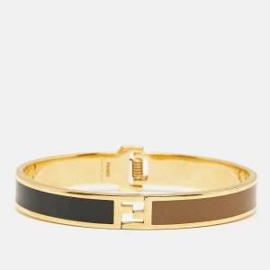 Fendi Fendista Enamel Gold Tone Hinged Bangle 