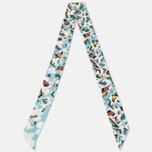 Fendi Teal Blue Printed Silk Bandeau Scarf