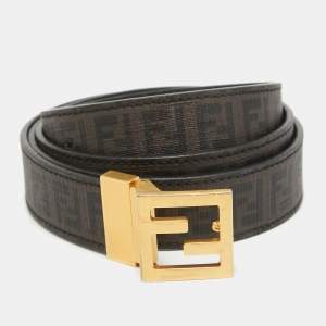 Fendi Tobacco/Black Zucchino Coated Canvas FF Buckle Reversible Cut to Size Belt