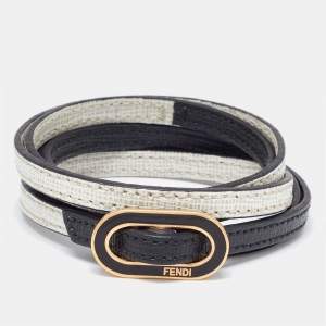 Pre Owned Fendi Crayons Monochrome Leather Wrap Bracelet
