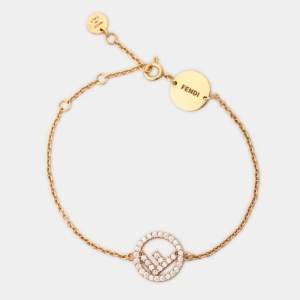 Pre Owned Fendi F is Fendi Crystal Gold Tone Bracelet