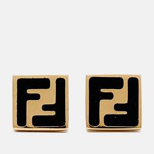 Pre Owned Fendi FF Enamel Gold Tone Stud Earrings