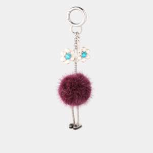 Pre Owned Fendi Purple Mink Fur Pearl Chick Pom Pom Bag Charm