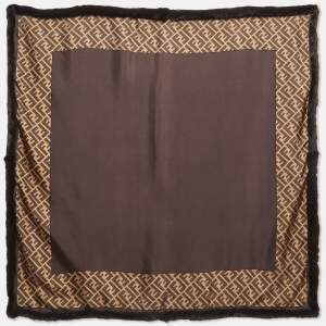 Fendi Brown Zucca Print Mink Fur and Silk Square Scarf