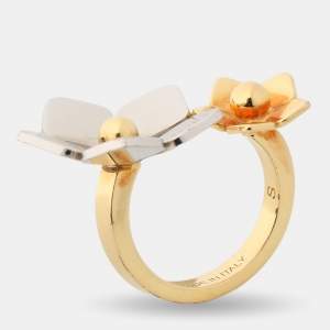 Pre Owned Fendi Two Tone Flower Motif Open Ring Size 51