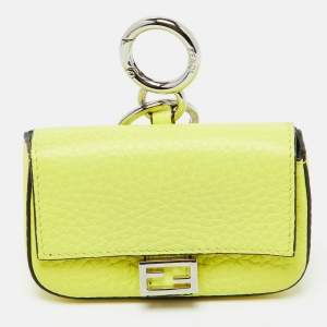 Fendi Neon Yellow Leather Nano Baguette Keychain/Bag Charm 