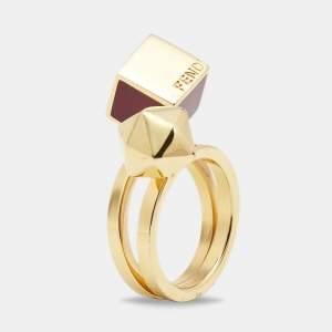 Fendi Bague Enamel Gold Tone Ring Size 55