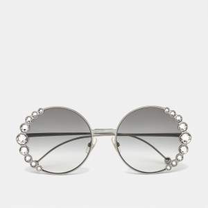 Pre Owned Fendi Grey Gradient Crystals FF0259S Round Sunglasses