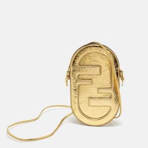 Fendi Gold Metallic Leather O'Lock Phone Pouch