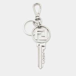 Pre Owned Fendi FF Silver Tone Logo Key Chain