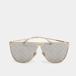Pre Owned Fendi Light Grey/Gold FF046/S Fabulous Shield Sunglasses