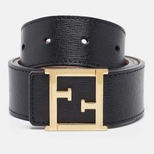 Fendi Black Leather FF Logo Buckle Belt 80CM