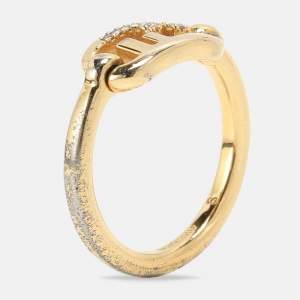 Fendi Gold Tone Metal Crystal O'Lock Ring Size 50