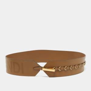 Fendi Brown Leather Logo Waist Belt 80CM