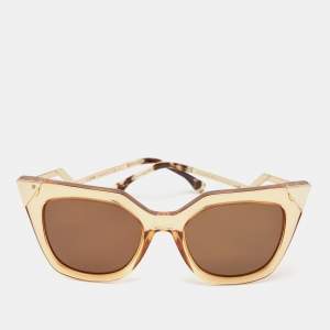 Pre Owned Fendi Brown/Gold FF0060/S Iridia Cat Eye Sunglasses