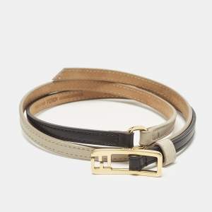 Fendi Black/Grey Leather Slim Belt 90 CM