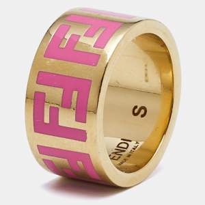 Fendi FF Logo Forever Enamel Gold Tone Ring  Size 52