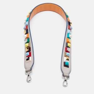 Fendi Grey Leather Multicolor Studded Strap You Shoulder Bag Strap