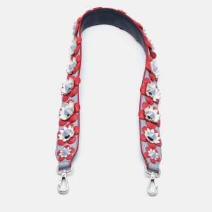 Fendi Red/Grey Leather Flowerland Strap You Shoulder Bag Strap