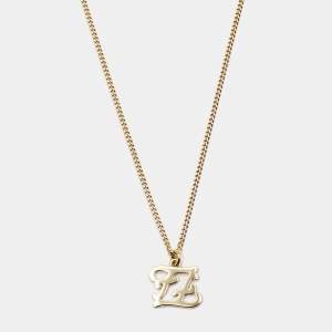 Fendi Karligraphy Gold Tone Pendant Necklace