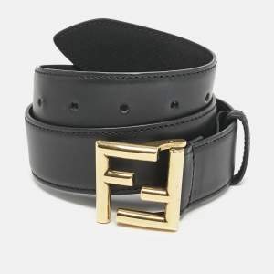 Fendi Black Leather FF Buckle Belt 65 CM