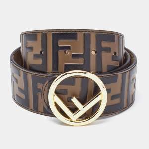 Fendi Brown/Black Zucca Embossed Leather F Buckle Belt 75 CM
