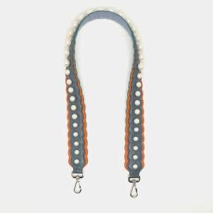 Fendi Blue/Orange Leather Pearl Embellished Strap You Shoulder Strap