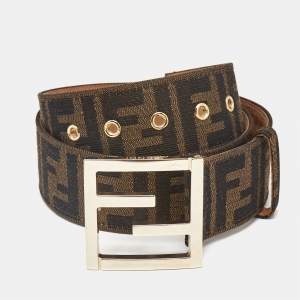 Fendi Brown Zucca Canvas FF Logo Buckle Belt 85 CM
