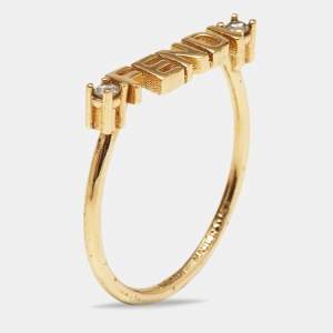 Fendi Signature Crystals Gold Tone Ring Size 56
