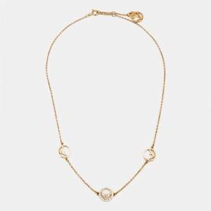 Pre Owned Fendi F Is Fendi Crystals Gold Tone Necklace