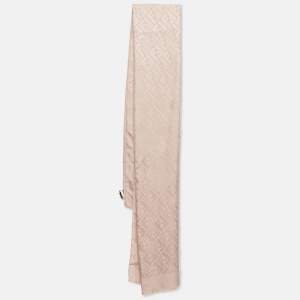 Fendi Beige Grey Logo Monogram Silk Jacquard Scarf