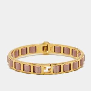 Fendi Fendista Pink Leather Gold Tone Bracelet M