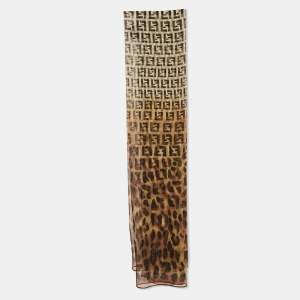 Fendi Vintage Brown Zucca/Leopard Print Sheer Silk Stole 
