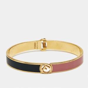 Fendi F is Fendi Bicolor Enamel Gold Tone Narrow Cuff Bracelet L
