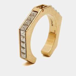 Fendi  Baguette Two Tone Textured Ring Size 58