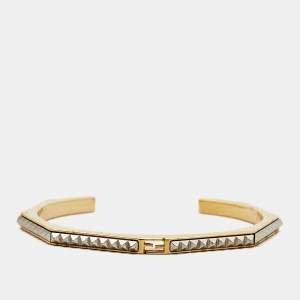 Fendi Baguette Two Tone Open Cuff Bracelet M 