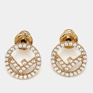 مملوكة مسبقًا Fendi F is Fendi Crystal Gold Tone Stud Earrings