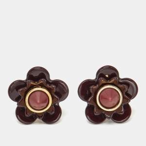 Fendi Blossom Resin Gold Tone Flower Stud Earrings