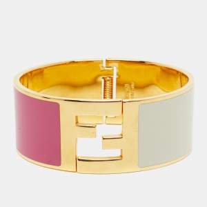 Fendi Fendista Bi-color Enamel Gold Tone Wide Bracelet S
