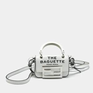 Fendi White Leather Nano Baguette Crossbody Bag Charm