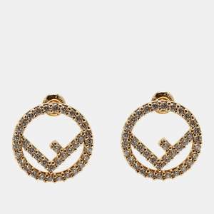 Pre Owned Fendi F is Fendi Crystal Gold Tone Stud Earrings