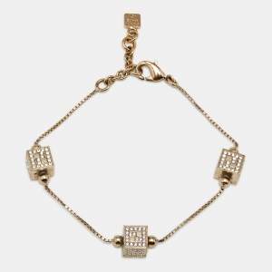 Pre Owned Fendi FF Crystal Cube  Gold Tone Station Bracelet